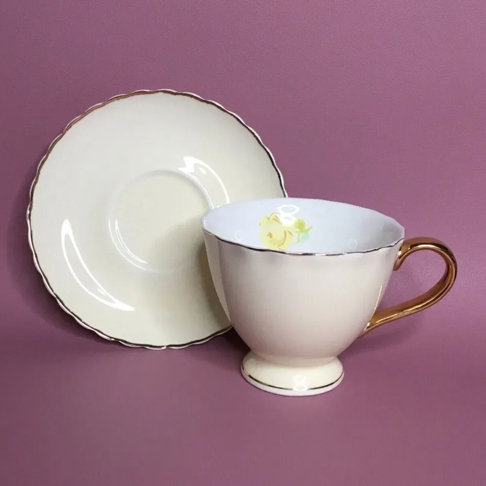 NWOB Jusalpha Light Yellow Rose Bone China Tea Coffee‎ & Saucer Cup  Set